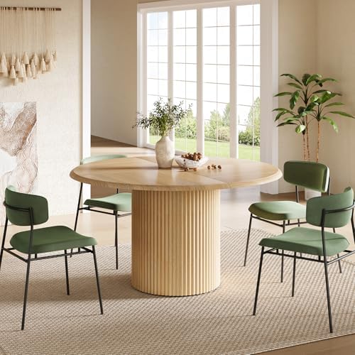 LITTLE TREE 47 Inches Round Dining Table for 4, Farmhouse Natural Wooden Dini...