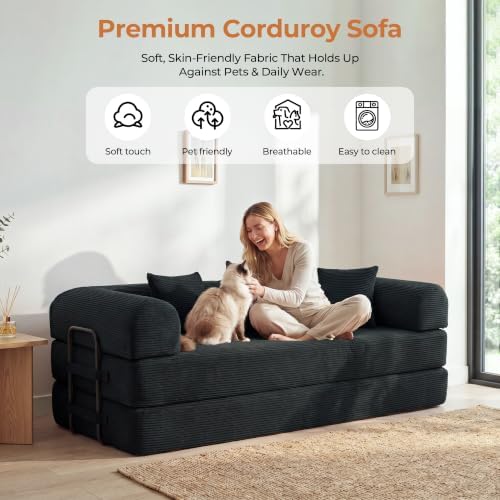 79" Convertible Futon Sofa Bed, Couch for Living Room | Corduroy Lovesea...