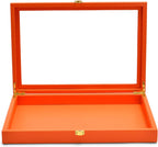 Oirlv Clear Lid Flat Jewelry Tray Stackable Display Storage Box Premium Leather Drawer Insert Jewelry Display Box for Rings Earrings Necklaces Bracelet Women Gift