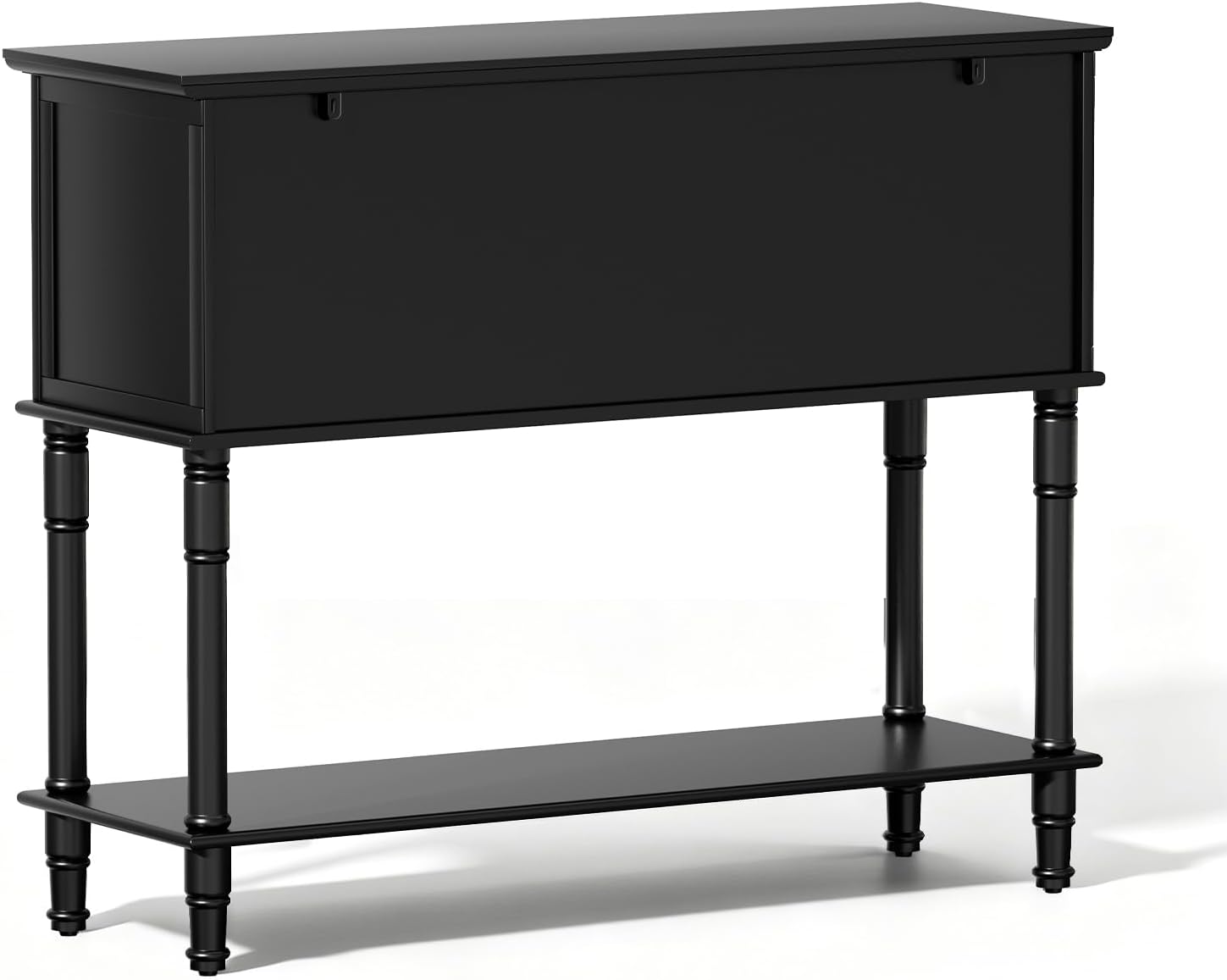 Console Table with 2 Soft-Close Cabinet Doors, Retro Narrow Entryway Table with 2 Drawers & Open Storage Shelf, 42" Long Behind Couch Sofa Table for Living Room, Foyer, Hallway, Coffee Bar (Black)