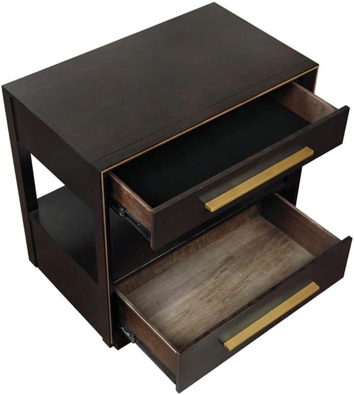 2 Drawers Nightstand with Shelf in Smoked Peppercorn Finish,for Small Spaces