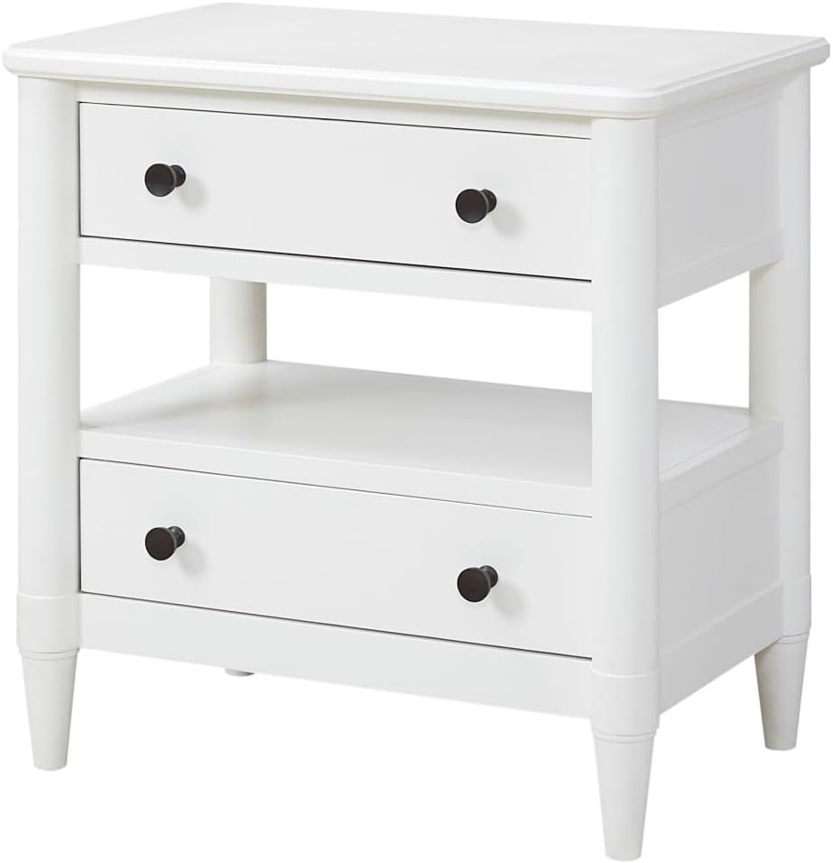 Open Nightstand White Finish with 2 Drawers,for Small Spaces