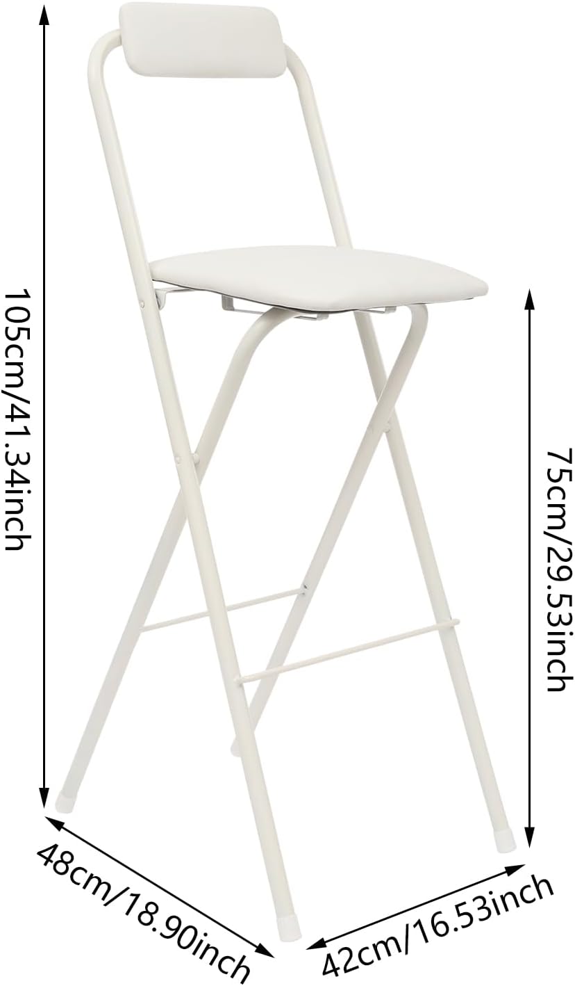 Folding Bar Stool with Backrest,Tall Folding Chair 29.5 Inch Tall Bar Chairs Collapsible Stool Portable Chairs for Kitchen Shop Cafe (1, White)