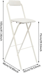 Folding Bar Stool with Backrest,Tall Folding Chair 29.5 Inch Tall Bar Chairs Collapsible Stool Portable Chairs for Kitchen Shop Cafe (1, White)