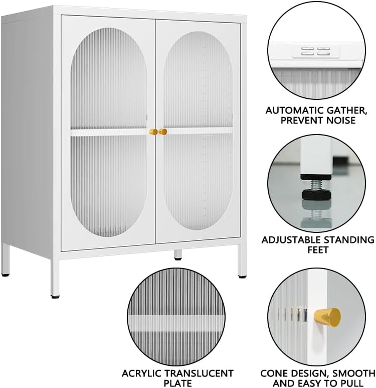 2 Translucent Door Metal Accent Storage Cabinet for Home, Living Room,Office ...