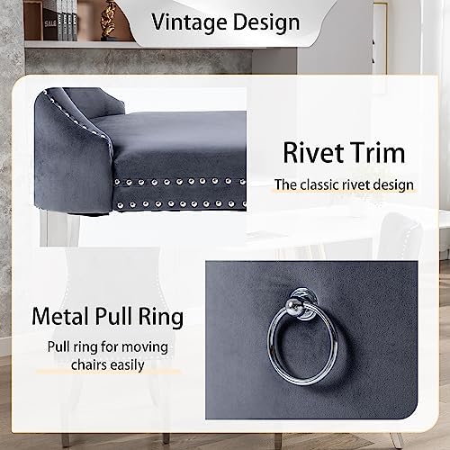 Velvet Dining Room Chairs Set of 2, Button Tufted, Silver Legs, Dark Gray