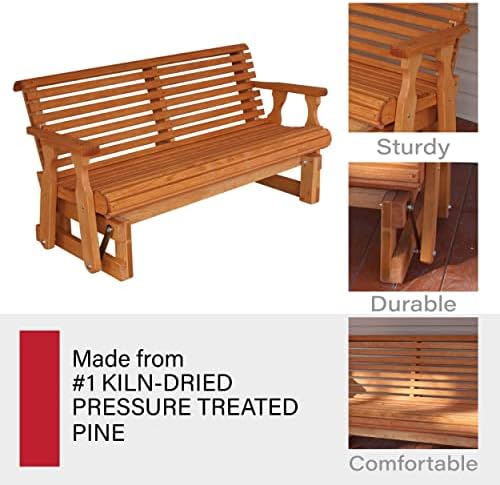 Amish Heavy Duty 800 Lb Roll Back Pressure Treated Porch Glider (4 Foot, Ceda...