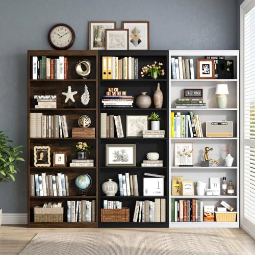 Shintenchi 6-Tier Bookshelf, Tall Bookcase & Display Storage Shelves, Black