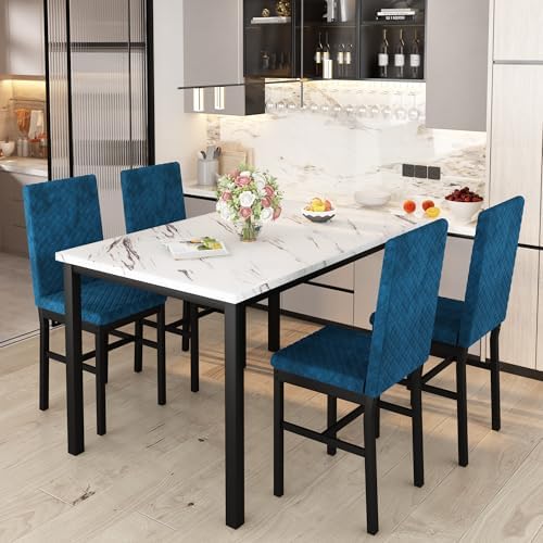 Recaceik Dining Table Set for 4, Kitchen Table and Chairs Set of 4 Modern Fau...