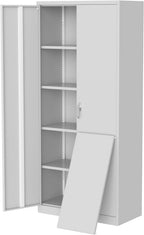 GarveeHome Storage Metal Cabinet 71" with Doors and Shelves Adjustable Adjustable Feet and Lock Tall Storage Cabinet for Pantry Garage Craft Bedroom Office