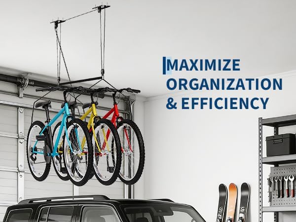 Garvee Heavy‑Duty Cargo Box Garage Pulley System, Ceiling Hoist Kit for 8–10 ft Ceilings, 150 Lbs Capacity with Dual Fixed‑Point Design, Adjustable Lifting Straps, Ideal Ceiling Mounted Storage Racks
