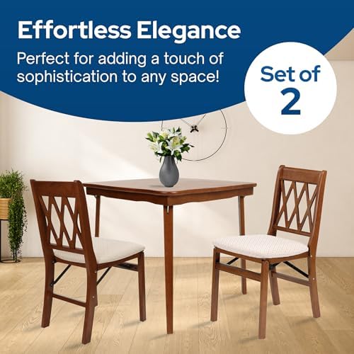 Stakmore Lattice Back Wooden Folding Dining Chairs, Fruitwood, Set of 2