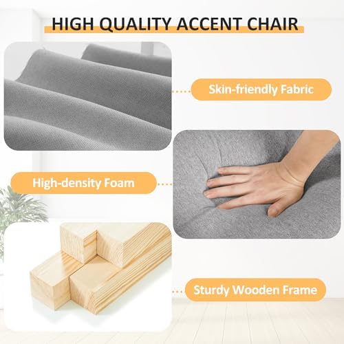 PrimeZone Comfy Accent Chair, Mid-Century Modern Living Room Chair, Grey