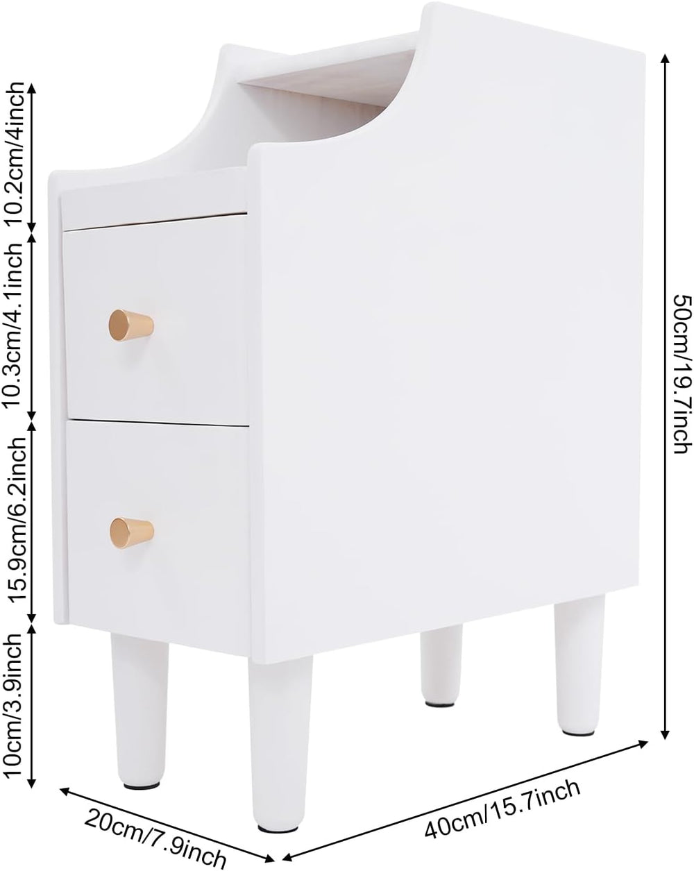 Small Nightstand, Narrow Night Table, Solid Wood Night Stand, Narrow Side Tab...
