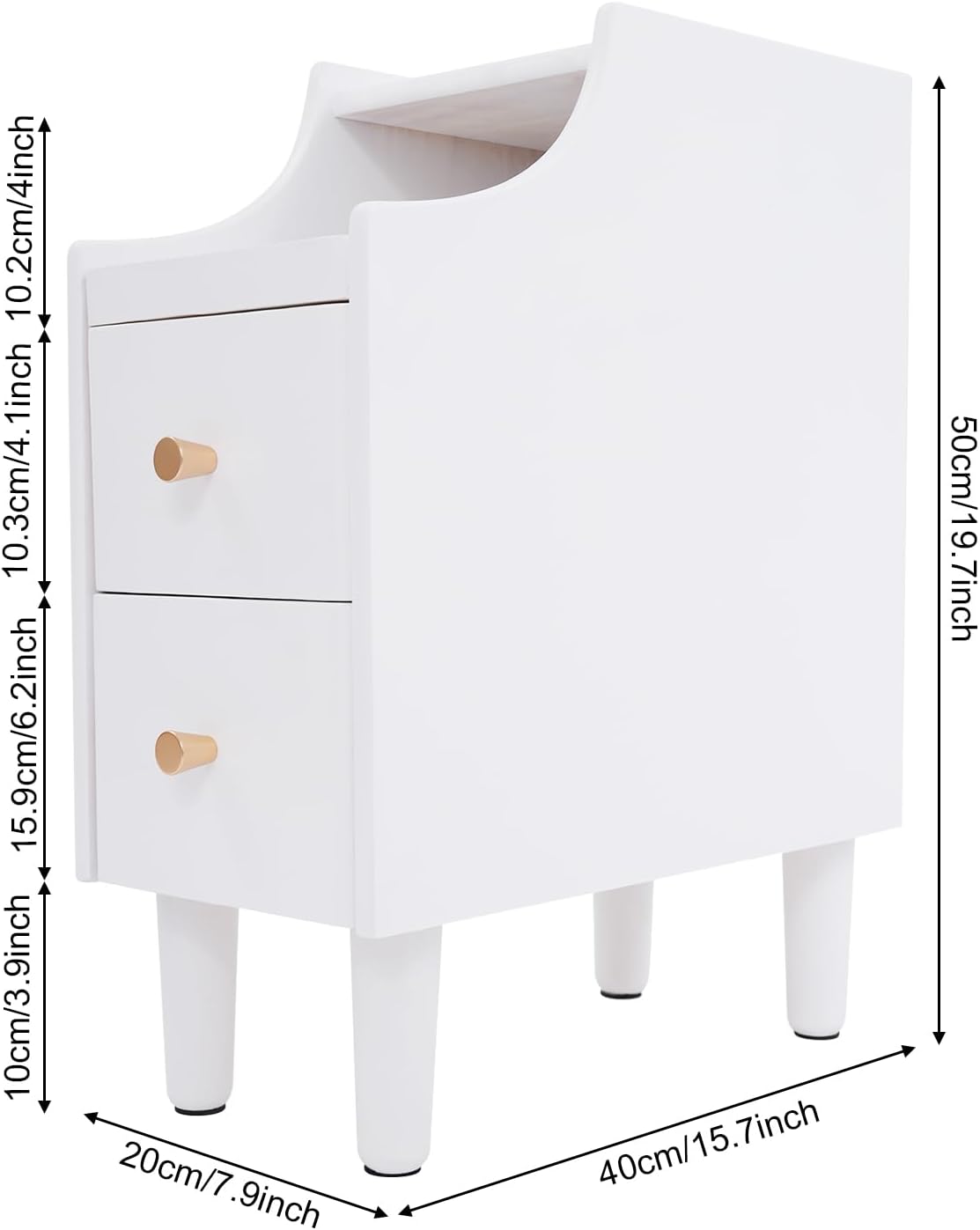 Small Nightstand, Narrow Night Table, Solid Wood Night Stand, Narrow Side Table for Living Room, Small Spaces, Couch，9.8-inch Slit Storage (White)