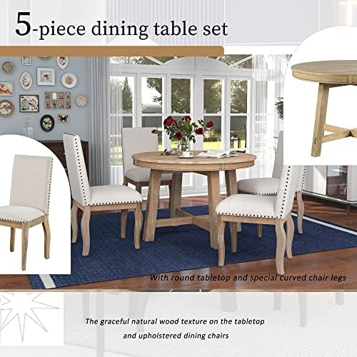 Harper & Bright Designs 5-Piece Farmhouse Extendable Round Dining Table a...