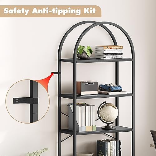 IDEALHOUSE Bookshelf 5 Tier Bookcase Arched Display Racks Tall Standing Books...