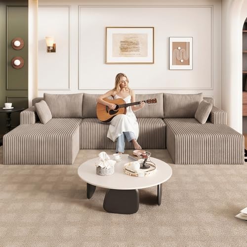 124" U-Shape Cloud Couch, Modern Modular Sectional U-Shape Sofa, Corduro...