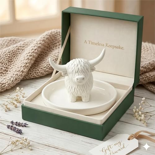 Highland Cow Gifts for Women, Ring Holder Dish for Rings, Earrings, Necklaces, Jewelry Organizer, Highland Cow Farmhouse Decor, Birthday Gifts for Women, Christmas Wedding Housewarming Present