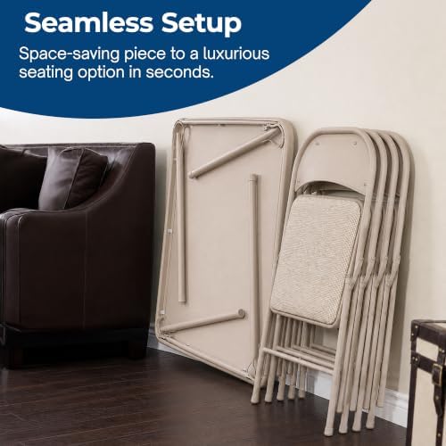 MECO Sudden Comfort 5 Piece Folding Card Table and Chair Furniture Set, Tan