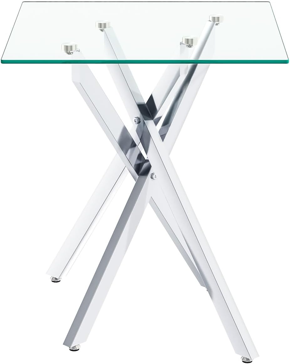 Modern Square End Table with Glass Top, Glass End Side Table for Living Room ...