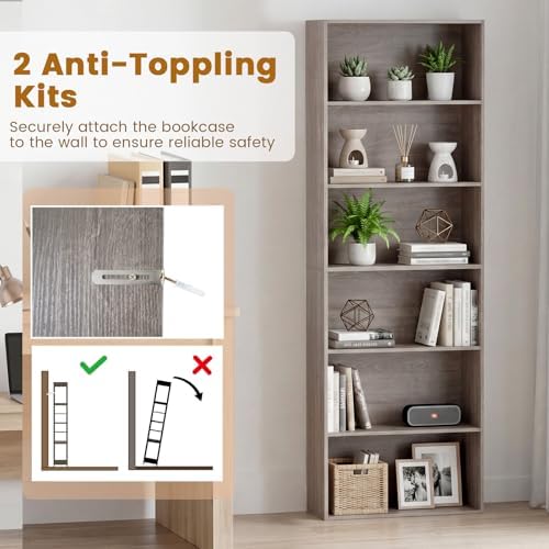 Tangkula 6-Tier Bookcase, 70” Tall Freestanding Bookshelf with 6 Open Shelves...