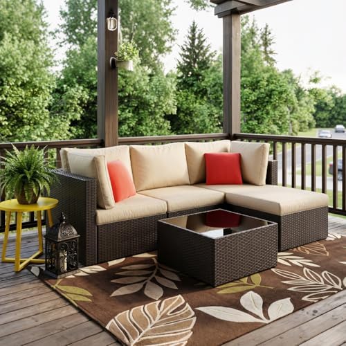 Vongrasig 5 Piece Patio Furniture Sets, Outdoor Patio Set Sectional Sofa