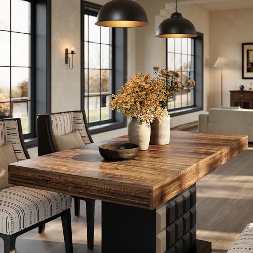 LITTLE TREE 63" Modern Dining Table, Rectangular Dinner Table for 4-6, F...