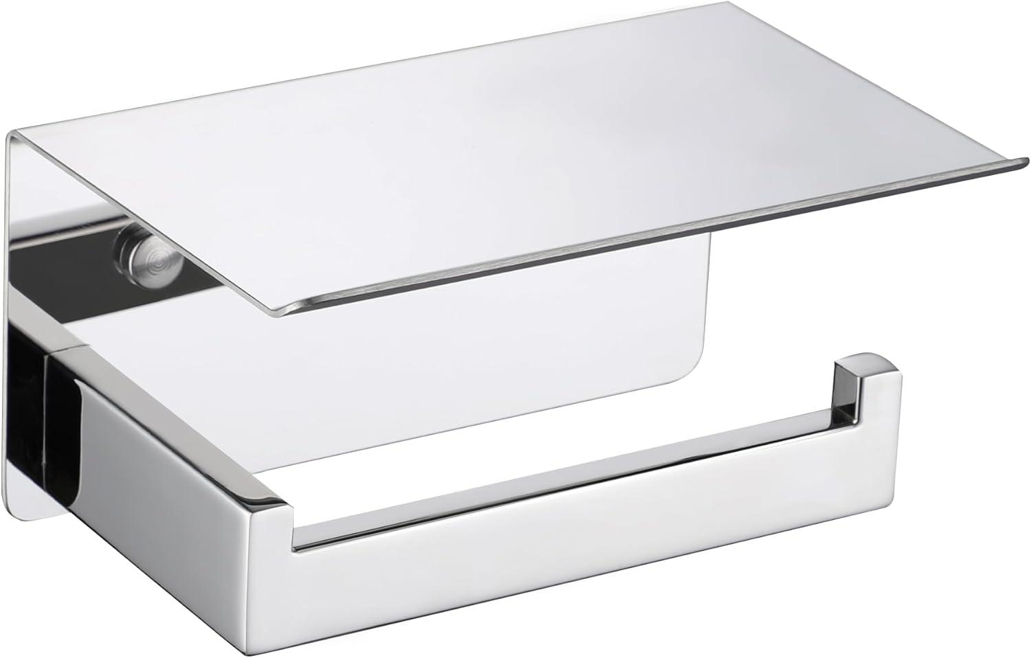 LANC Toilet Paper Holder with Shelf Silver Chrome Toilet Tissue Roll Holder with Wipes Shelf for Washroom Wall Mounted or Self-Adhesive Toilet Paper Roll Holder Stainless Steel, A8367CP