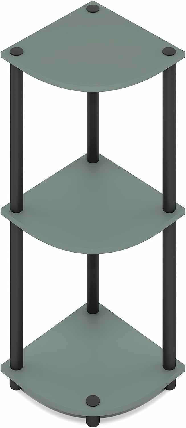 Furinno Turn-N-Tube Corner Shelf, 3-Tier Corner Bookshelf, Display Storage Shelves with Open Shelves, for Organization and Storage, Living Room, Home Office, Garage, Sage Green