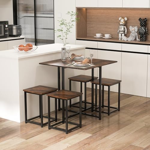Tangkula Compact Dining Table Set for 4, Small Kitchen Table Set with Square ...