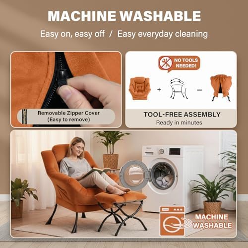 Lazy Chair with Ottoman,Comfy Accent Living Room Chair with Footrest Set | Re...