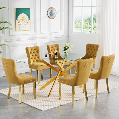 HomVent 60'' Rectangle Glass Dining Table Set for 6 | Glass Kitchen T...