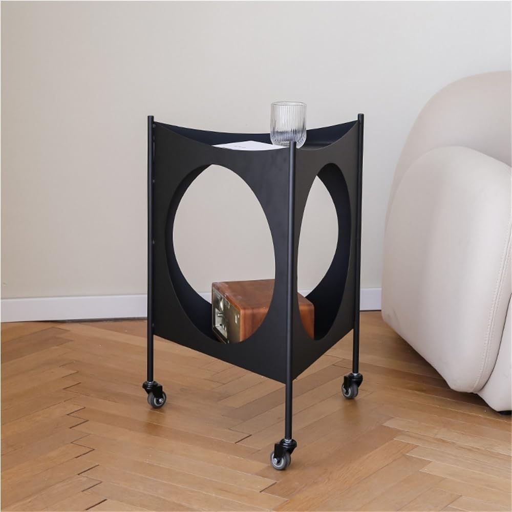 Metal Triangle Side Table with Wheels Movable 2-Tier End Table Modern Coffee ...