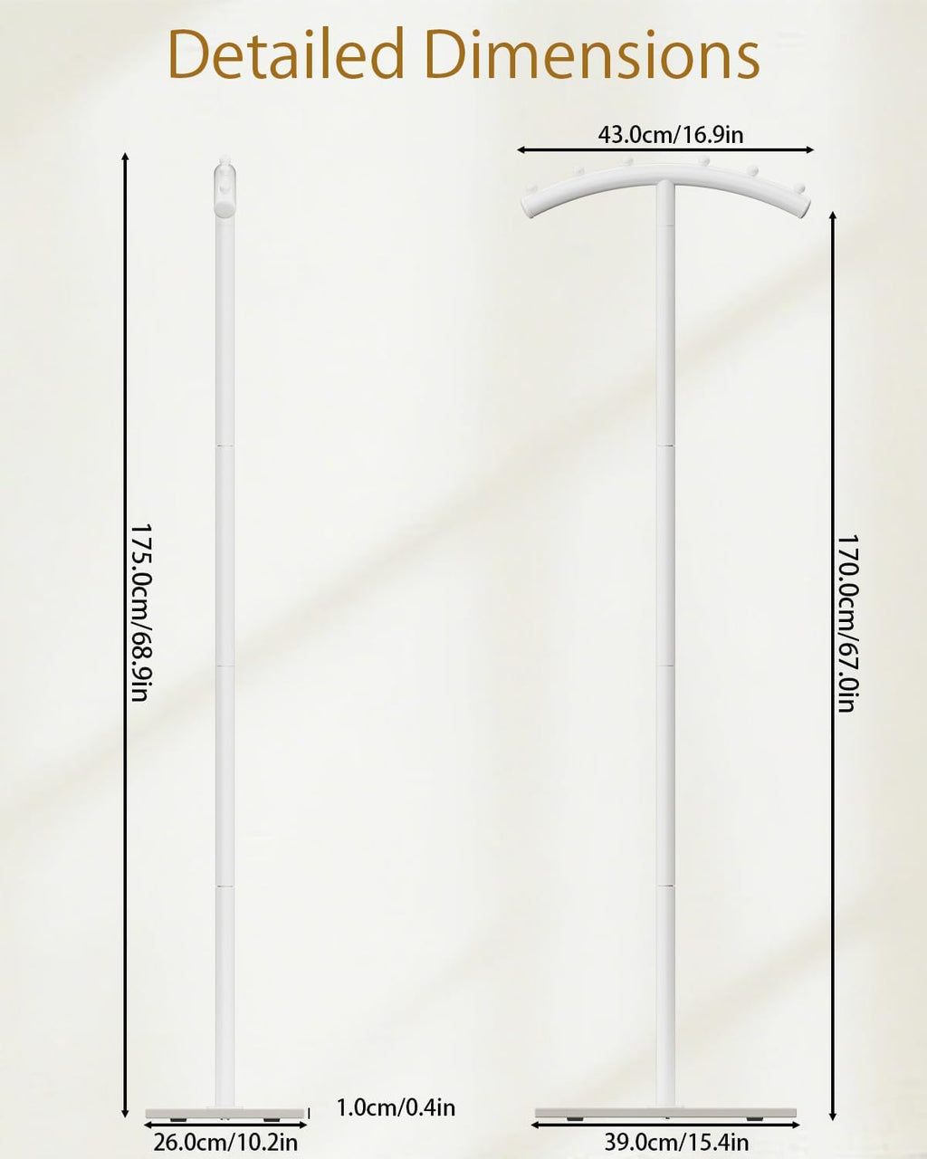 Arcuate Garment Rack, T-shaped Coat Tree Freestanding, Metal Coat Racks, Natural Stable Rock Base, Suitable For Entrances, Corridors, Halls, 68.9in, White