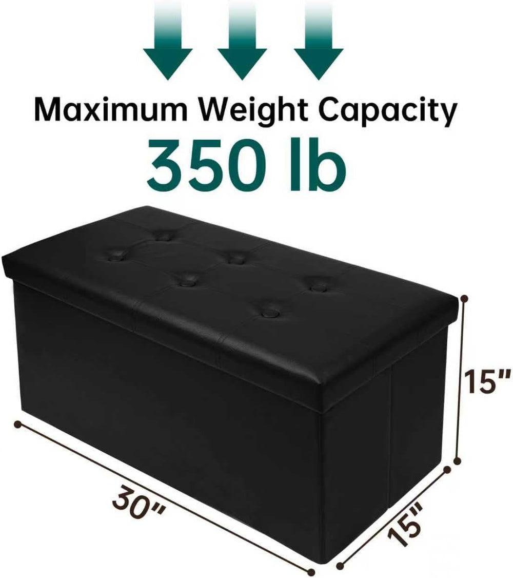 30 Inches Folding Storage Ottoman Bench, Faux Leather Footstool Ottoman, Stor...