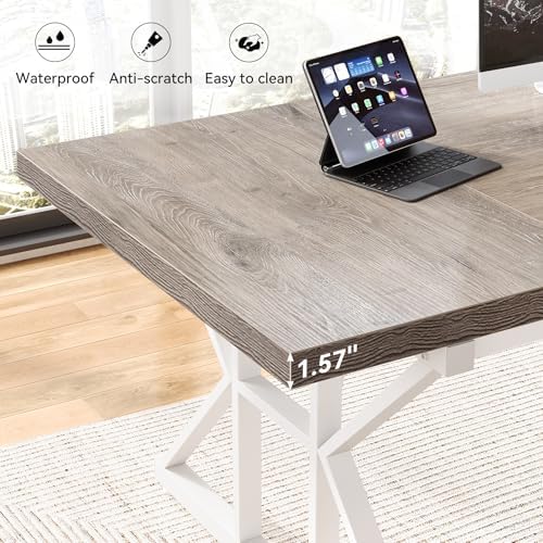 LITTLE TREE 70.8-Inch Large Executive Desk, Modern Computer Office Desk, Wood...