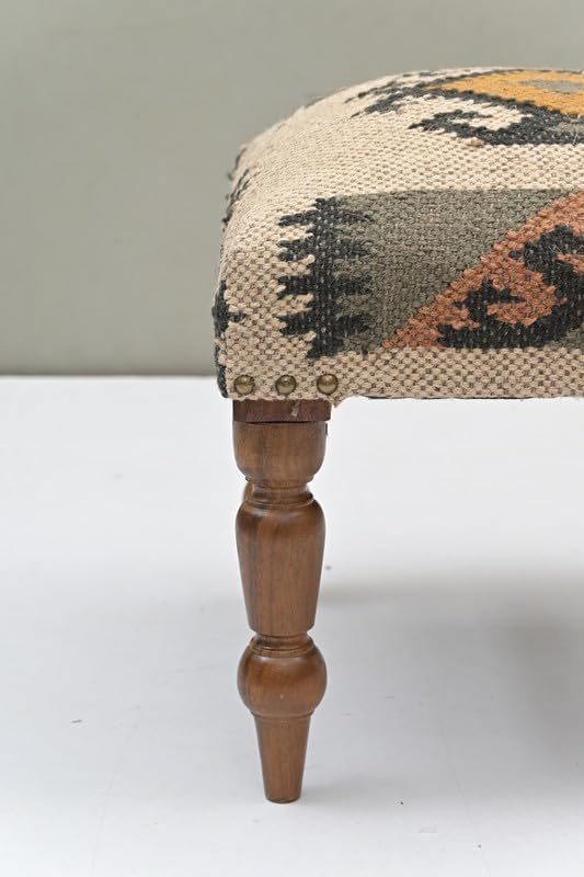 Handmade Jute Upholstered Ottoman Stool | Square Foot Rest with Wooden Legs |...