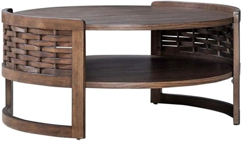 Pemberly Row 3 Piece Round Cocktail and End Table Set, Brown Oak Finish, Rubb...