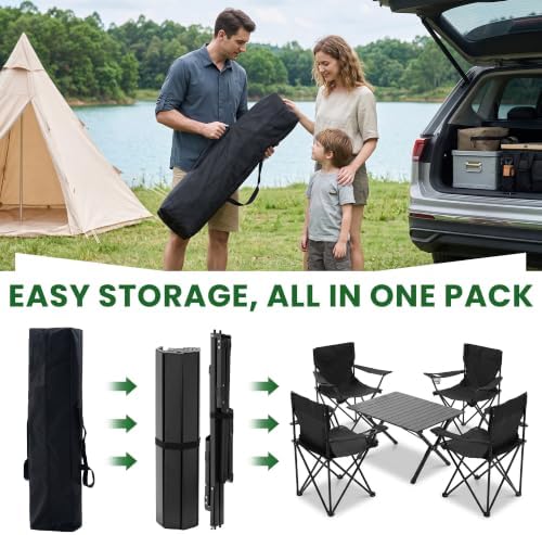 4 Pack Folding Camping Chairs with Table Set, Foldable Portable Lawn Chairs w...