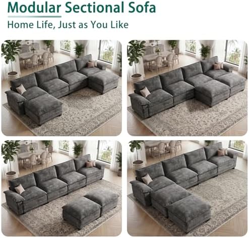 140" Modular Sectional Couch, U Shaped Cloud Sofa for Living Room | Comf...