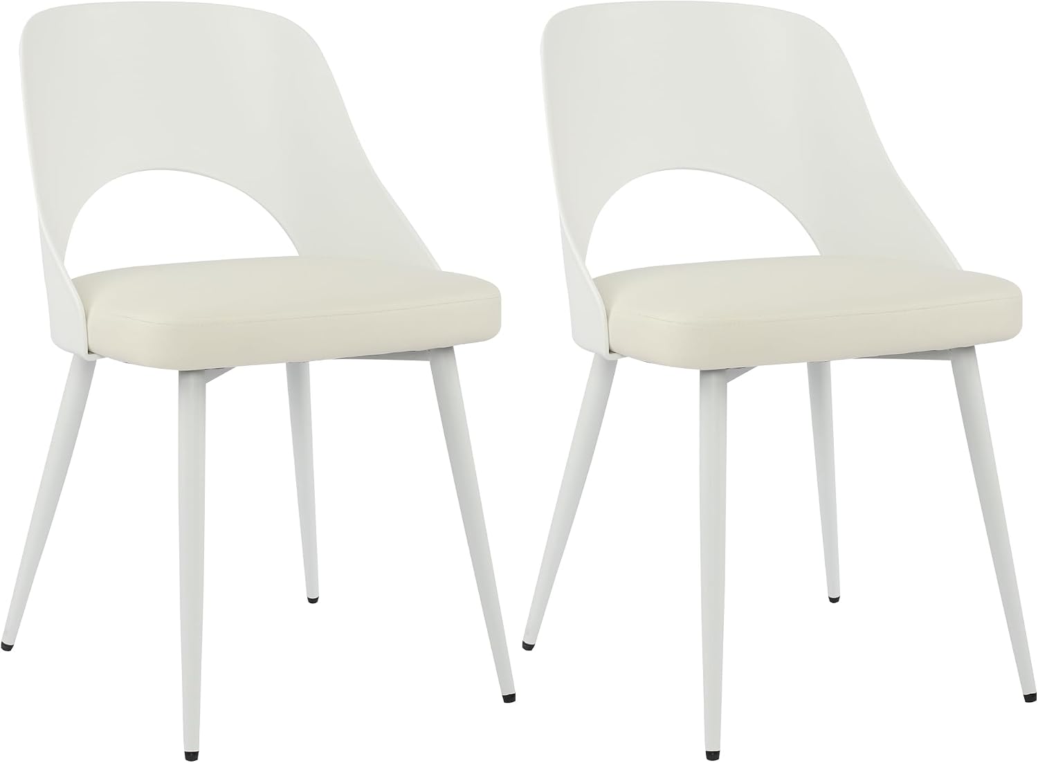 LSSBOUGHT Mid Century Modern Dining Chairs,Shell Lounge Plastic Side Chair with Soft Padded and Wooden Legs for Dining Room Living Room Bedroom Kitchen Set of 2 (Beige)