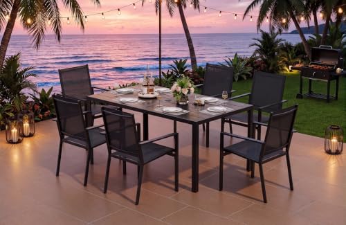 Ahomly Patio Table and Chairs Set for 6, Patio Dining Set, Black