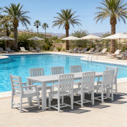 Ayge 9-Piece Outdoor Dining Set – HDPE Patio Furniture for 8 with 2" Hol...