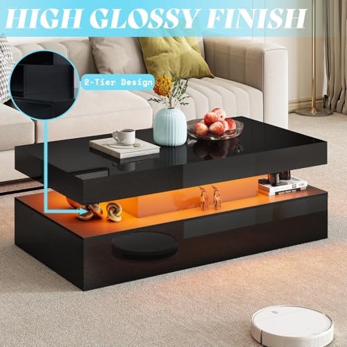 AMERLIFE 3-Piece High Gloss Coffee Table Set with LED Lights