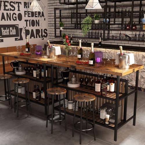 Kitchen Island with Seating & Storage, Bar Table and Chair Set Rustic Brown