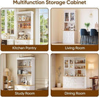 71" Farmhouse Kitchen Pantry Cabinet,Freestanding Storage Hutch with Glass Doors, Drawers & Countertop, Microwave Stand & Coffee Bar, Adjustable Shelves,White 3pcs