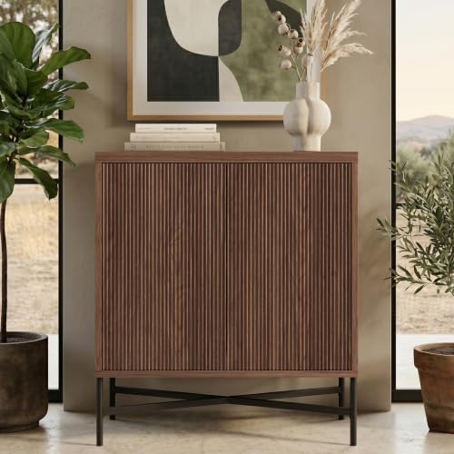 Henn&Hart 28" Fluted Accent Cabinet, Sideboard Buffet, Medium Walnut