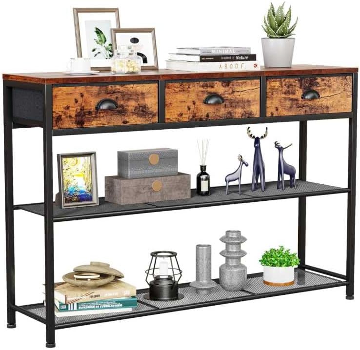 SONGMICS Console Table, Narrow Sofa Table with 2 Mesh Shelves | For Entryway,...