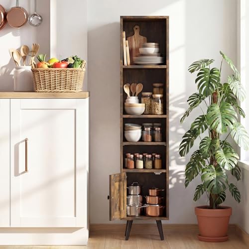 Giantex 6-Tier Tall Narrow Bookcase, 54 Inches Slim Storage Cabinet with Adju...